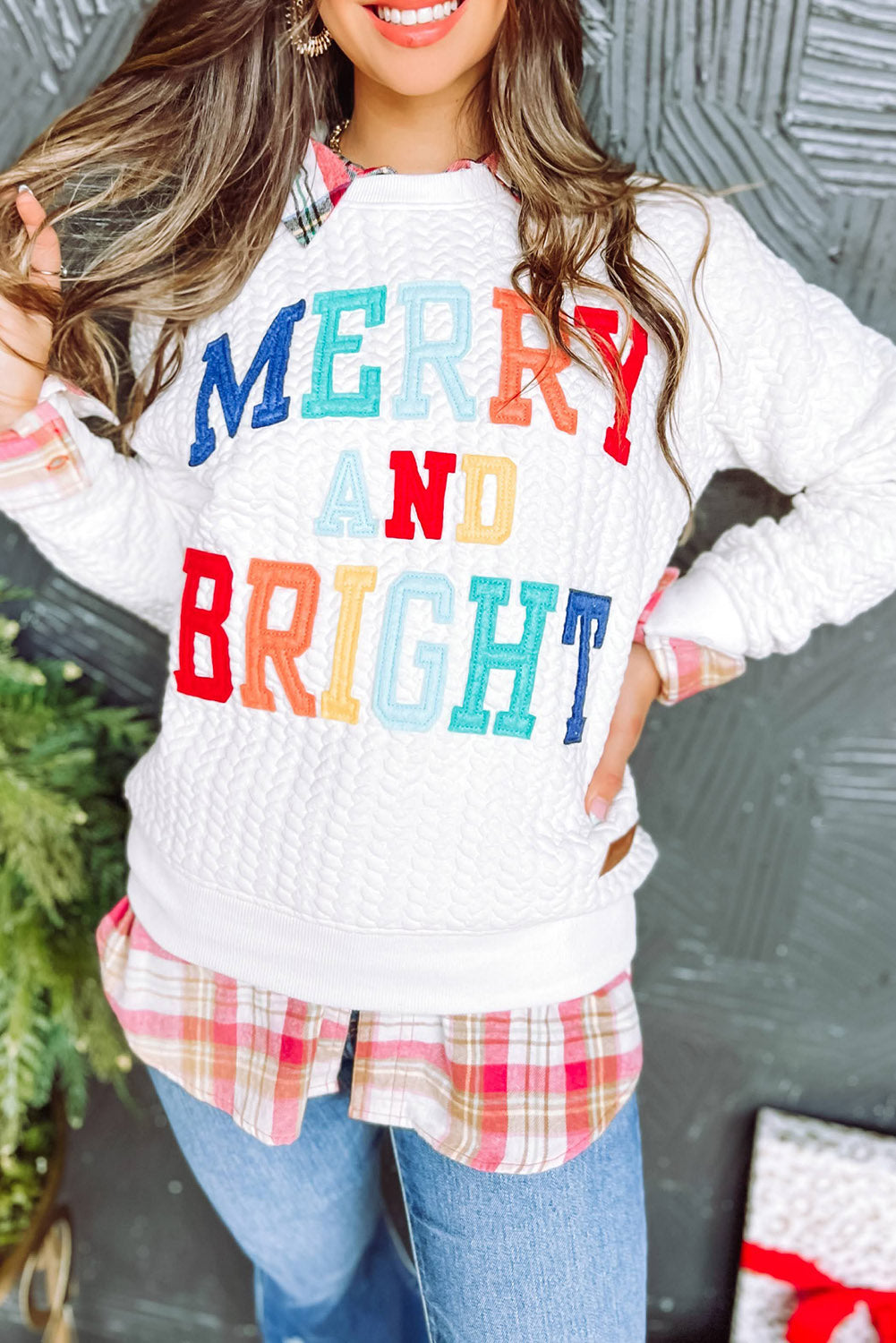 A Merry and Bright Quilted Multi Colored Sweatshirt