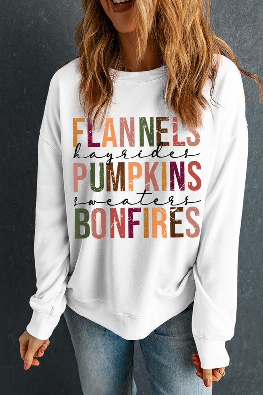 Fall Graphic Round Neck Long Sleeve Sweatshirt