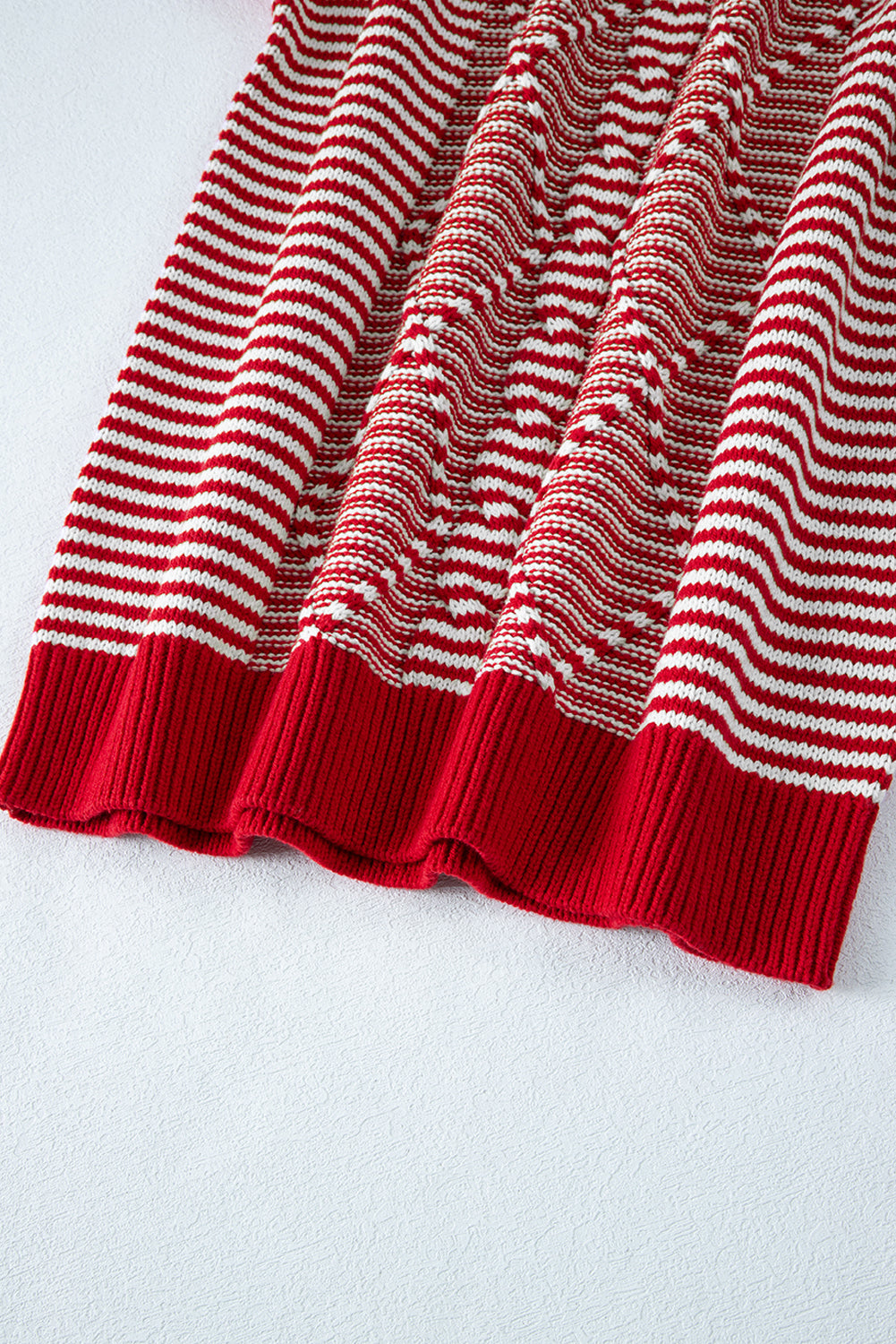 Red and White Stripe Twisted Knitted Drop Shoulder Sweater