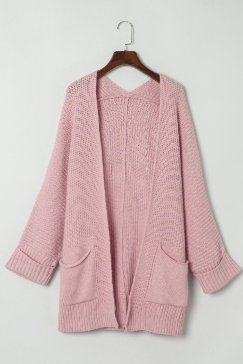 Pink Batwing Sleeve Pocket Oversized Cable Knit Cardigan