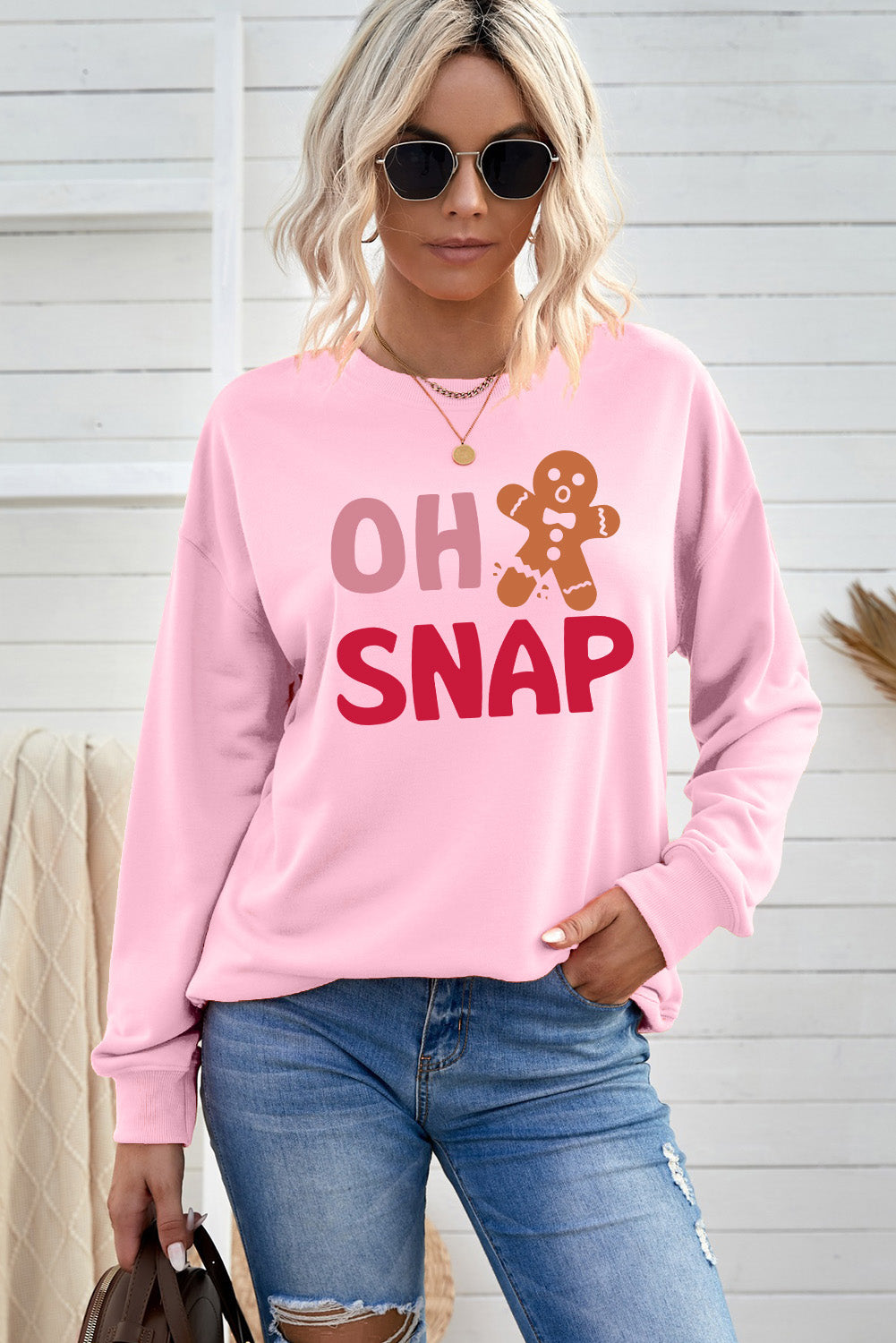 A Pink Christmas OH SNAP Gingerbread Man Graphic Sweatshirt