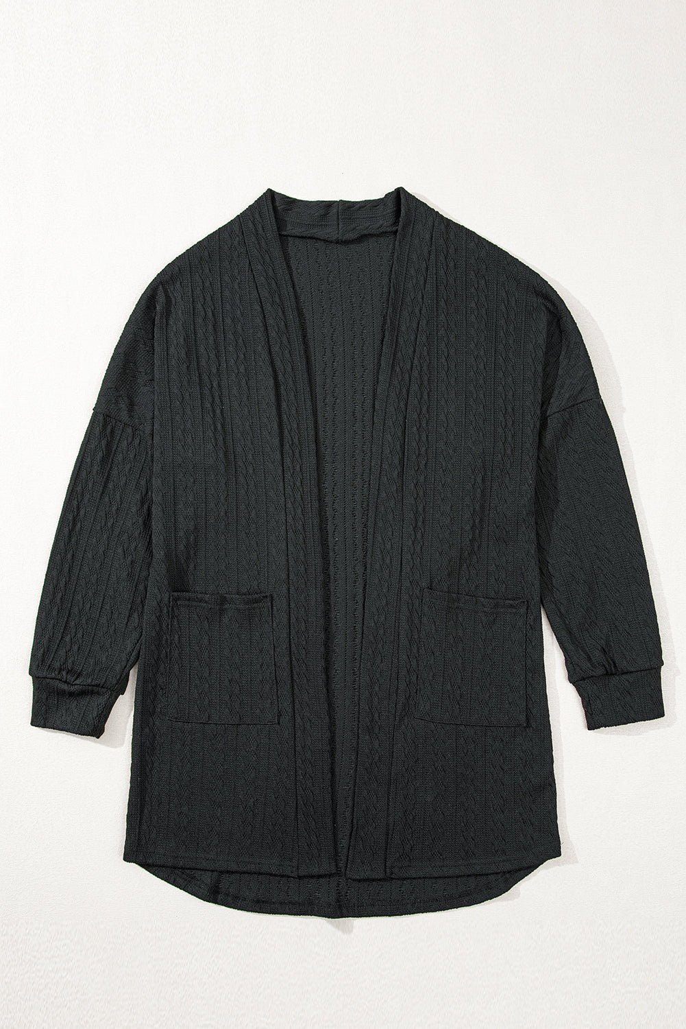 Chestnut Textured Knit Side Pockets Open Front Cardigan