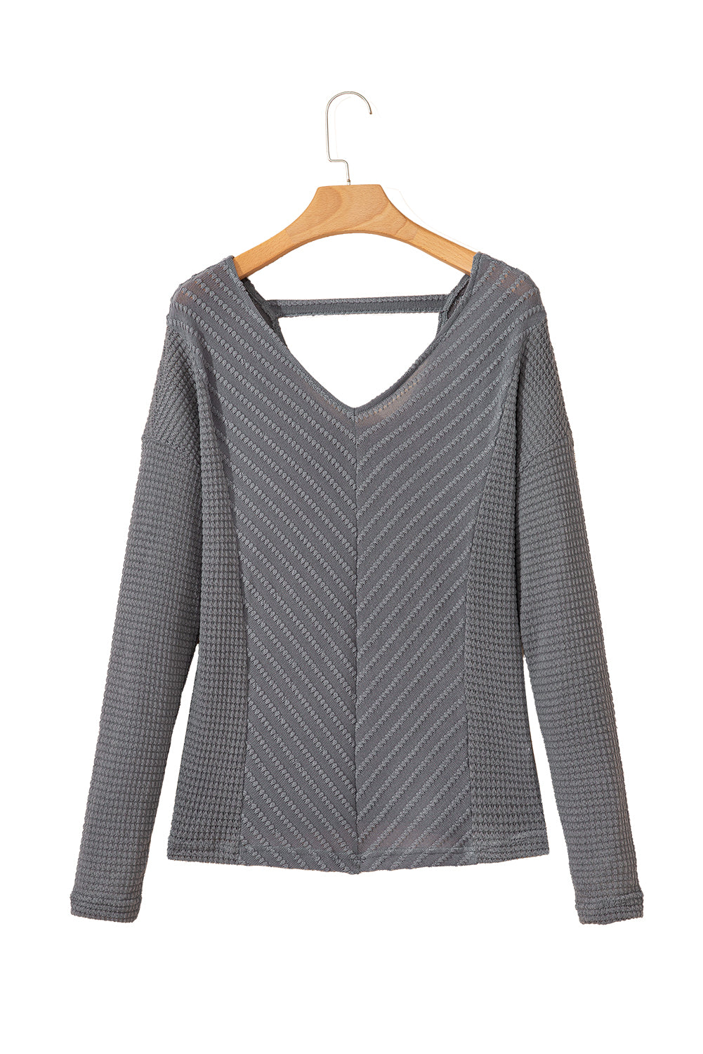 Sleet V Neck Chevron Texture Patchwork Long Sleeve Top