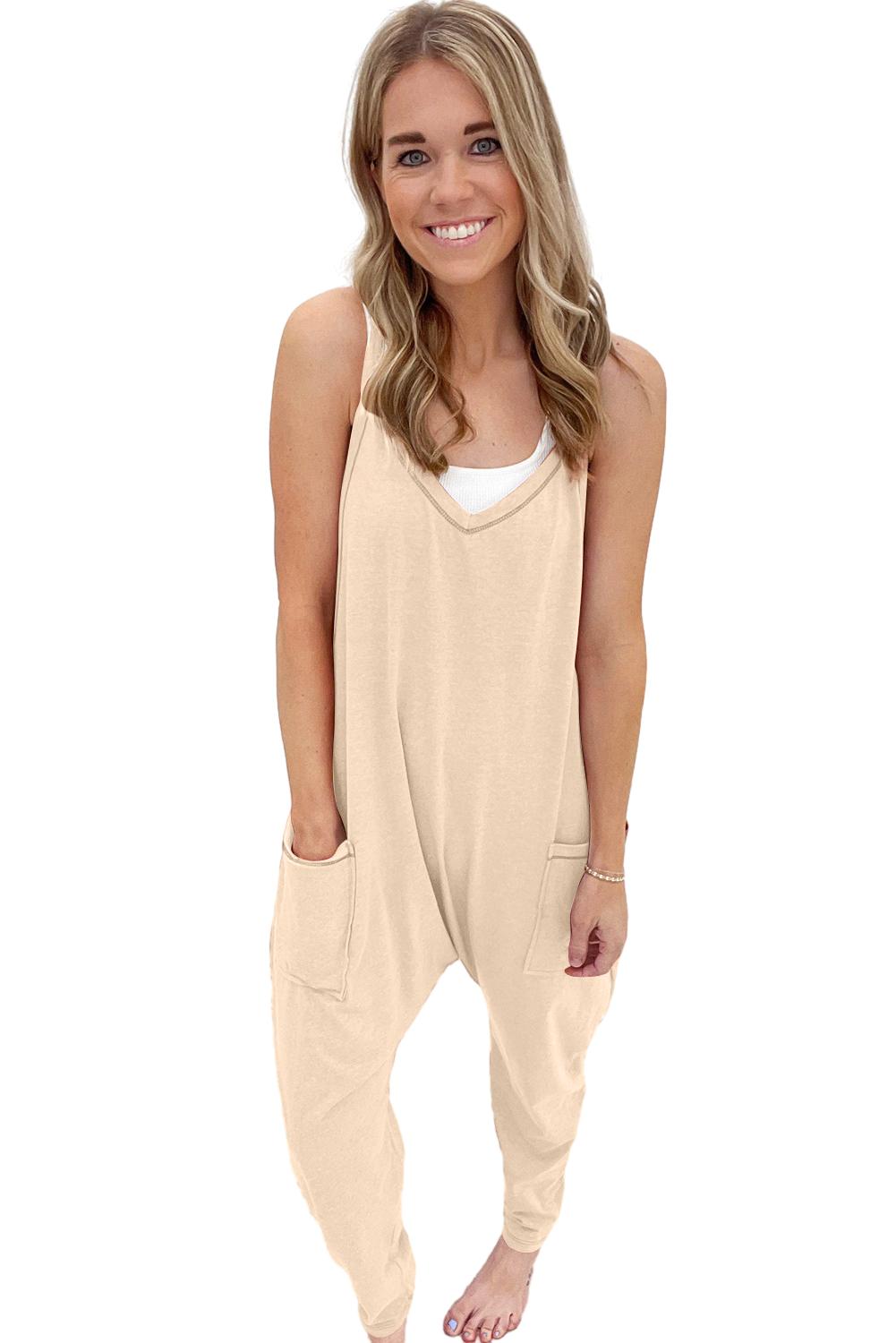 Apricot Solid Color Loose Fit Harem Jumpsuit