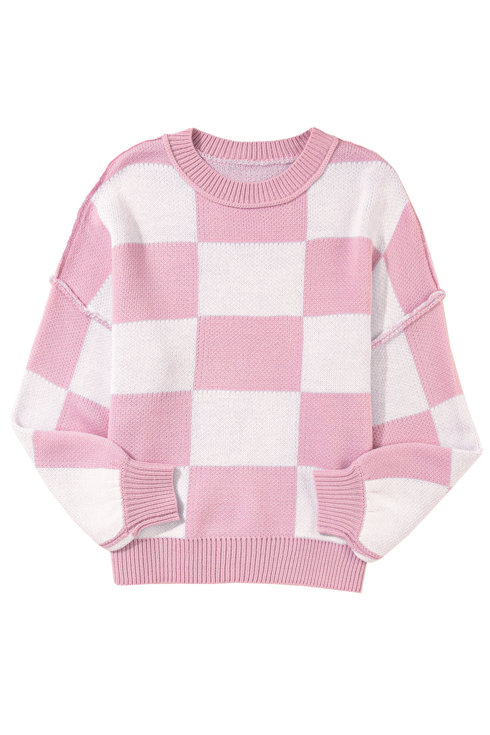 Checkered Bishop Sleeve Pullover Sweater