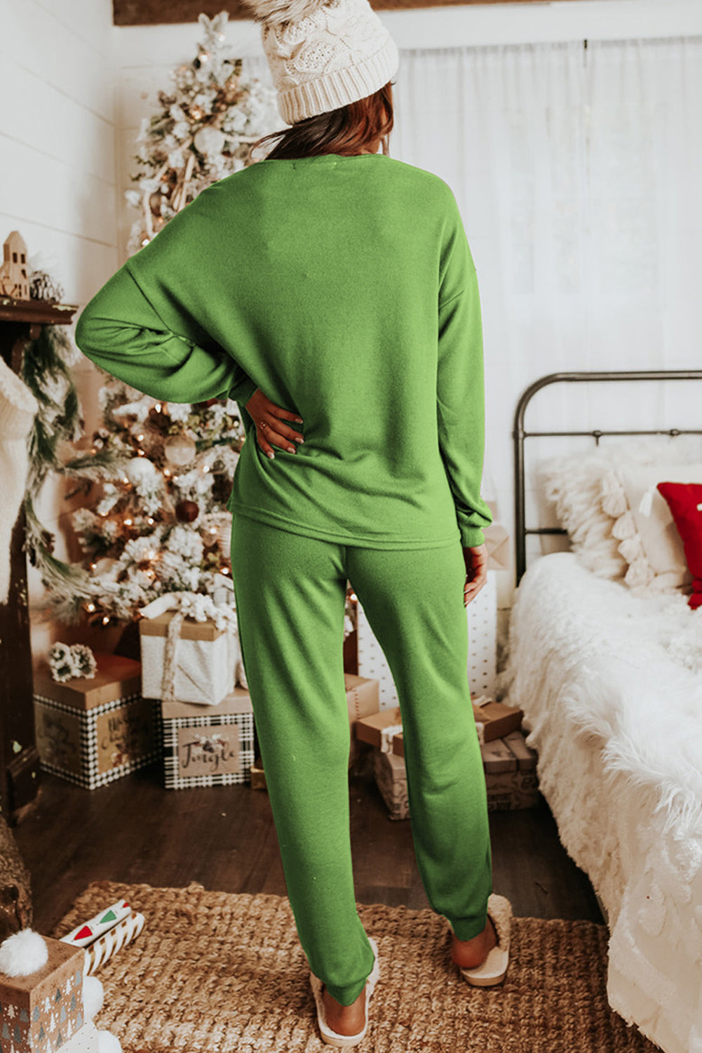 Casual Long Sleeve Pullover & Joggers Pajamas Set