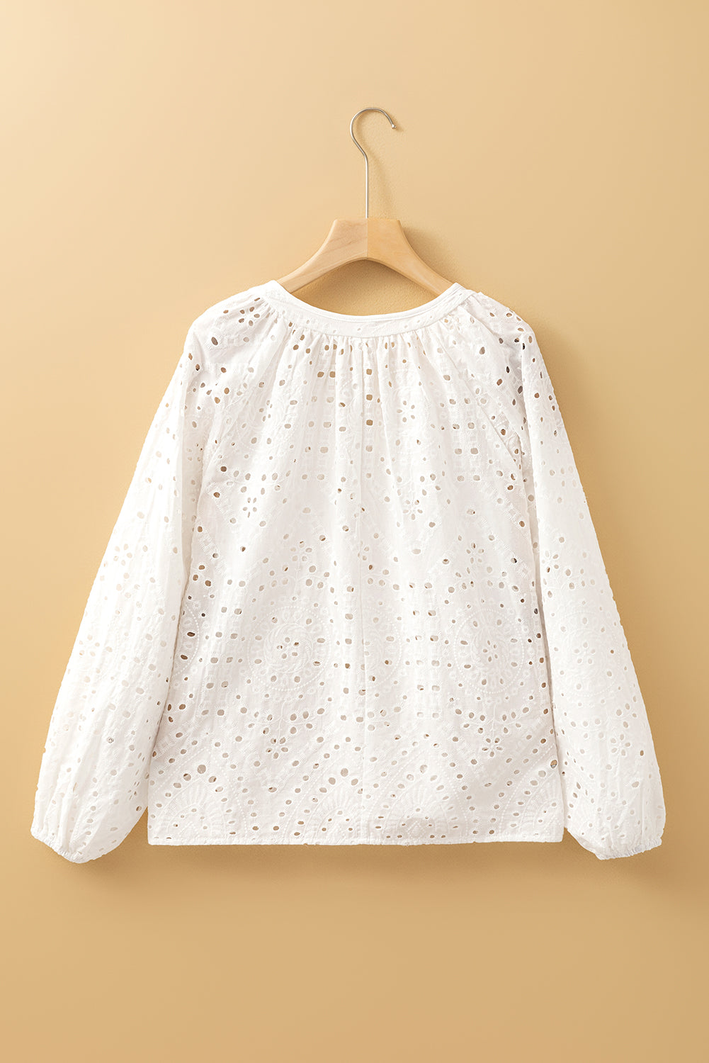 White Eyelet Embroidered Puff Sleeve V Neck Blouse