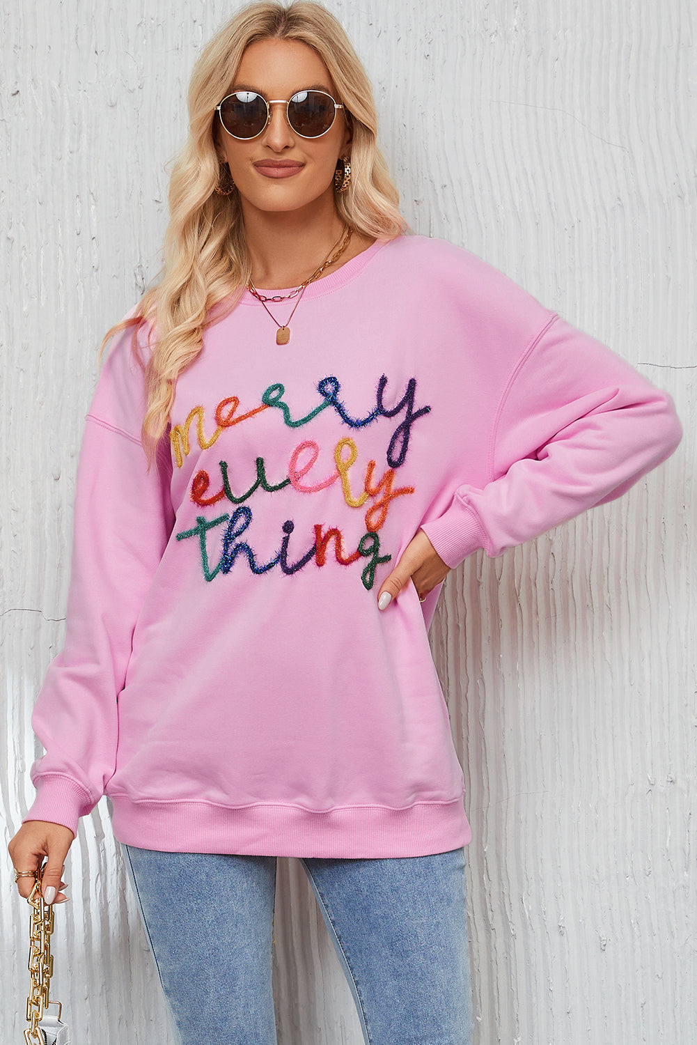 Merry Every Thing Glitter Letter Christmas Sweatshirt