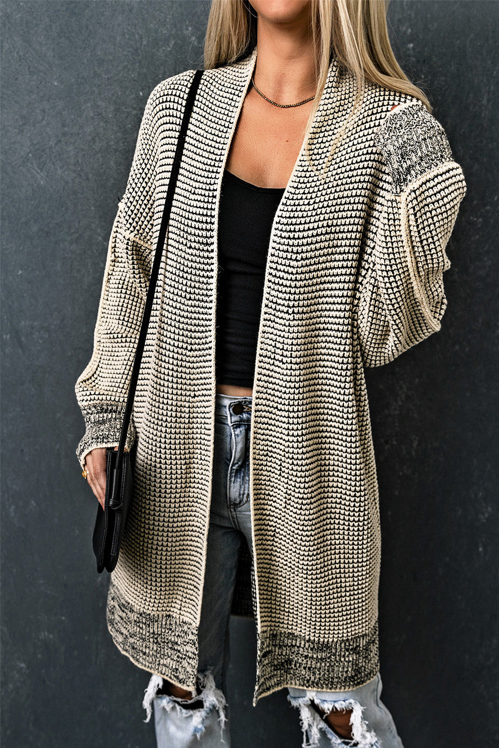 Plaid Contrast Trim Casual Knit Cardigan