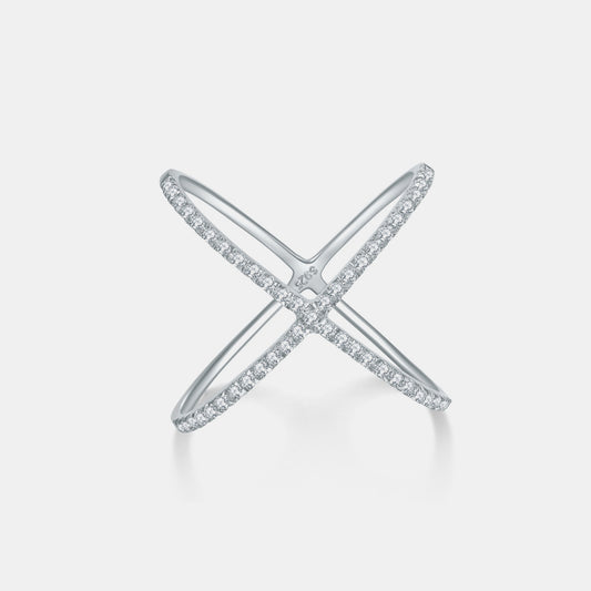 Sterling Silver Moissanite Crisscross Ring