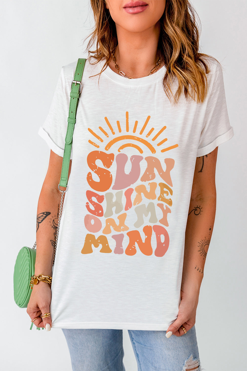 White SUNSHINE ON MY MIND Graphic Crewneck Tee