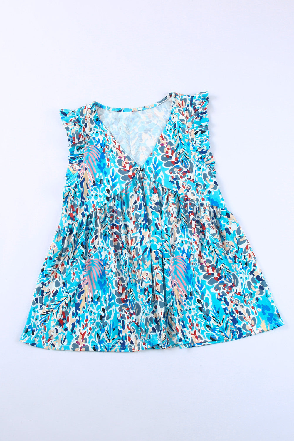 Multicolor Abstract Print Boho Flounce Hem Sleeveless Shirt