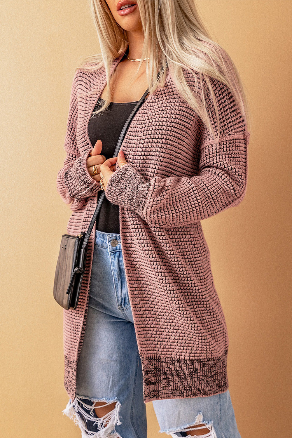 Plaid Contrast Trim Casual Knit Cardigan