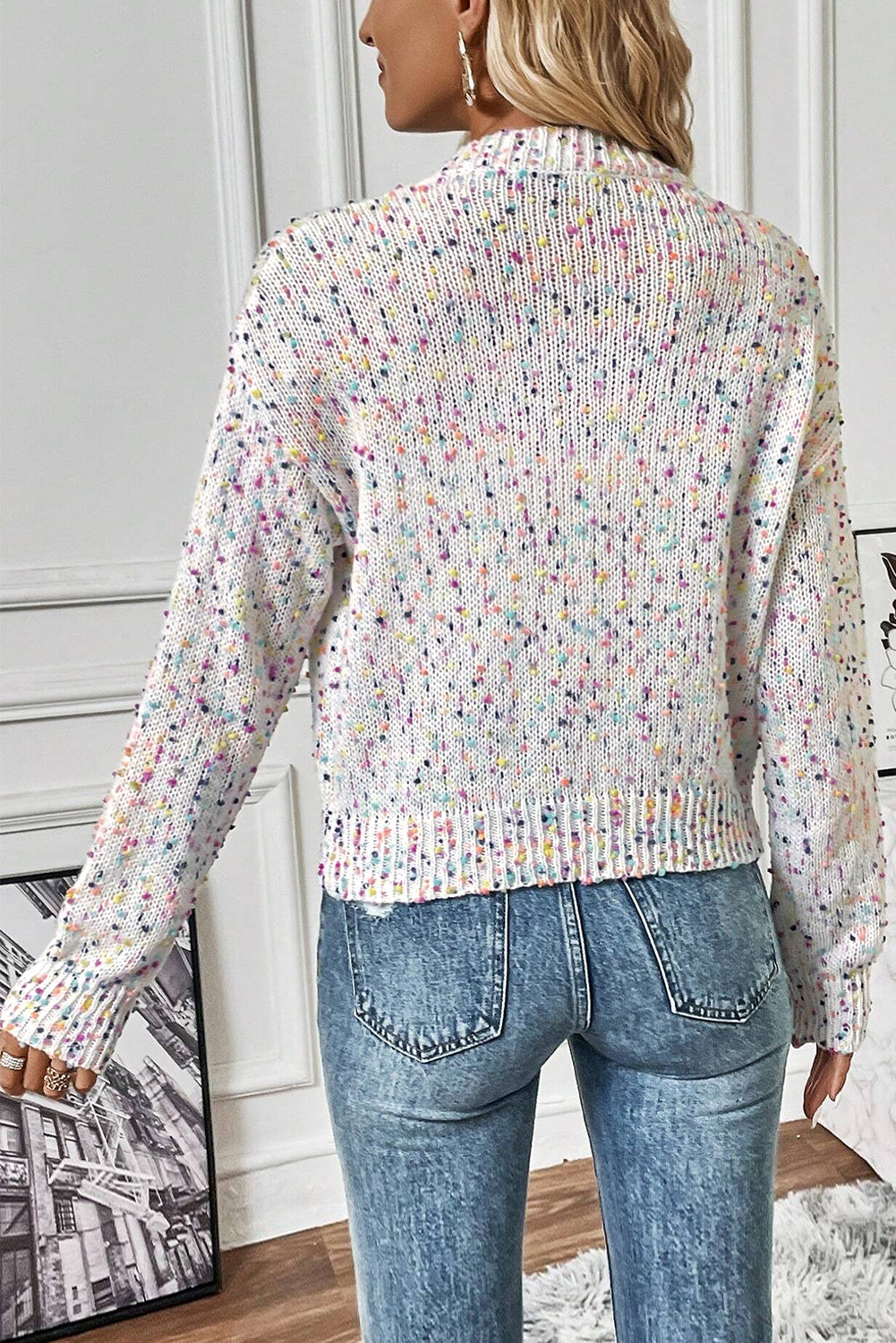 White Confetti Knit Cropped Cardigan