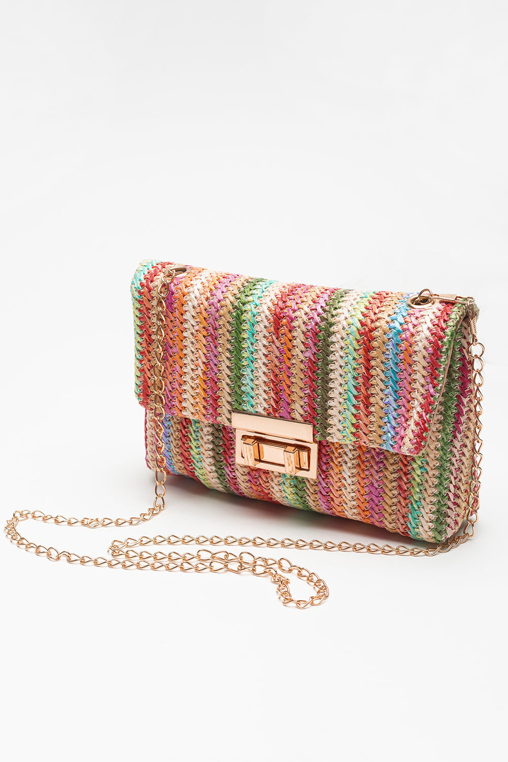 Strawberry Pink Striped Crochet Flapped Single Shoulder Bag