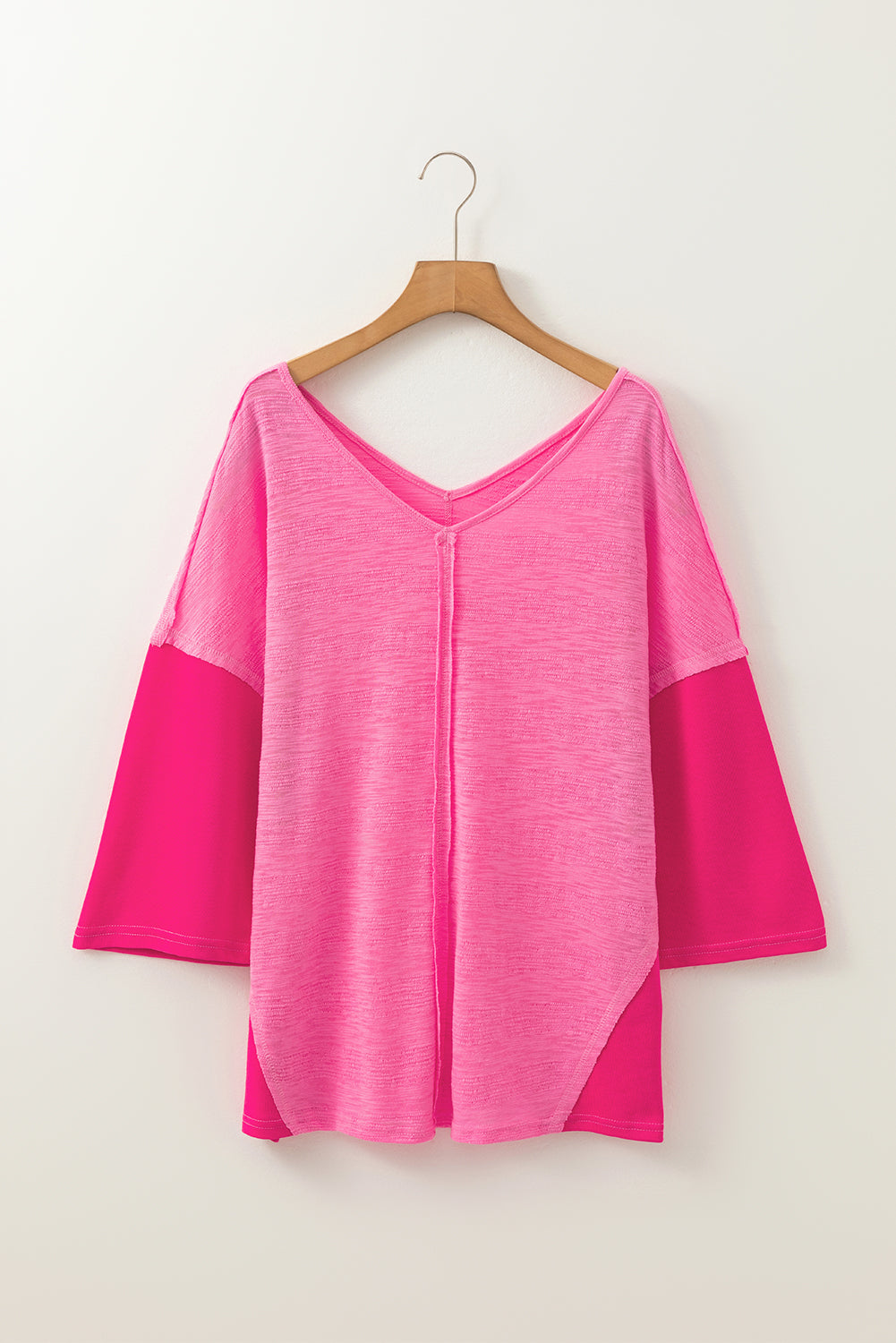 Sachet Pink V-Neck Exposed Seam Patchwork Top