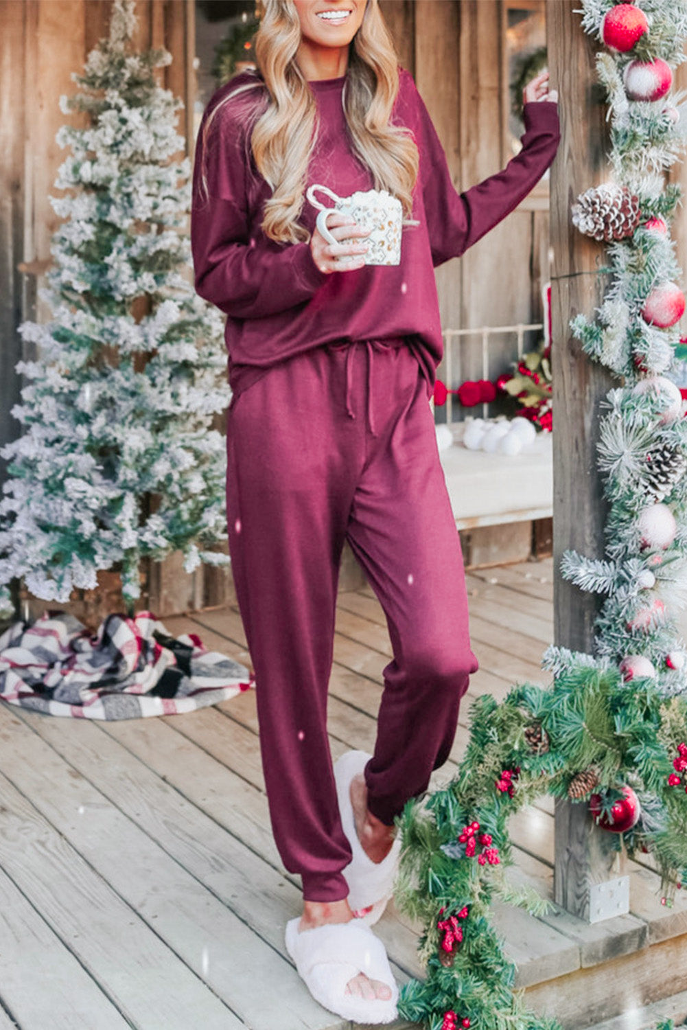 Casual Long Sleeve Pullover & Joggers Pajamas Set