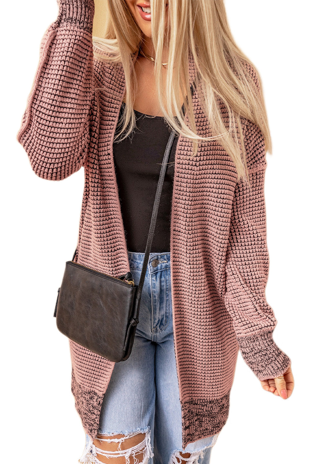 Plaid Contrast Trim Casual Knit Cardigan