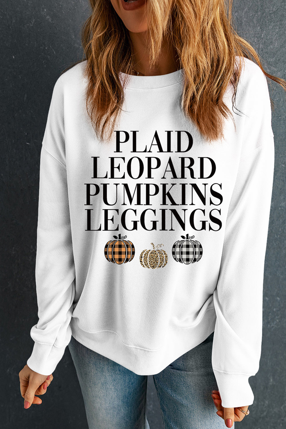 A White Thanksgiving Pumpkin Slogan Print Crewneck Sweatshirt