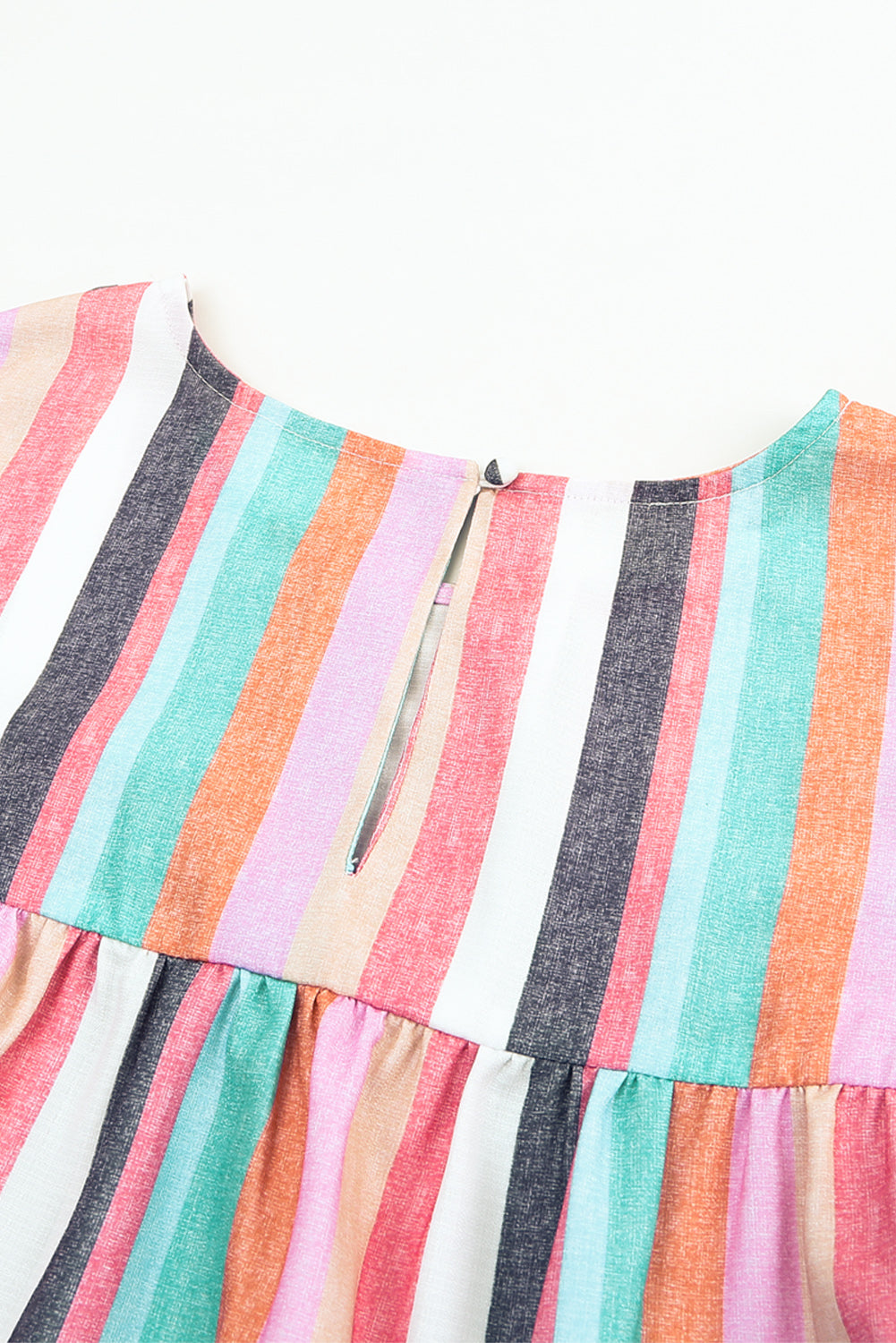 Multicolor Striped Back Button Keyhole Layered Sleeve Blouse