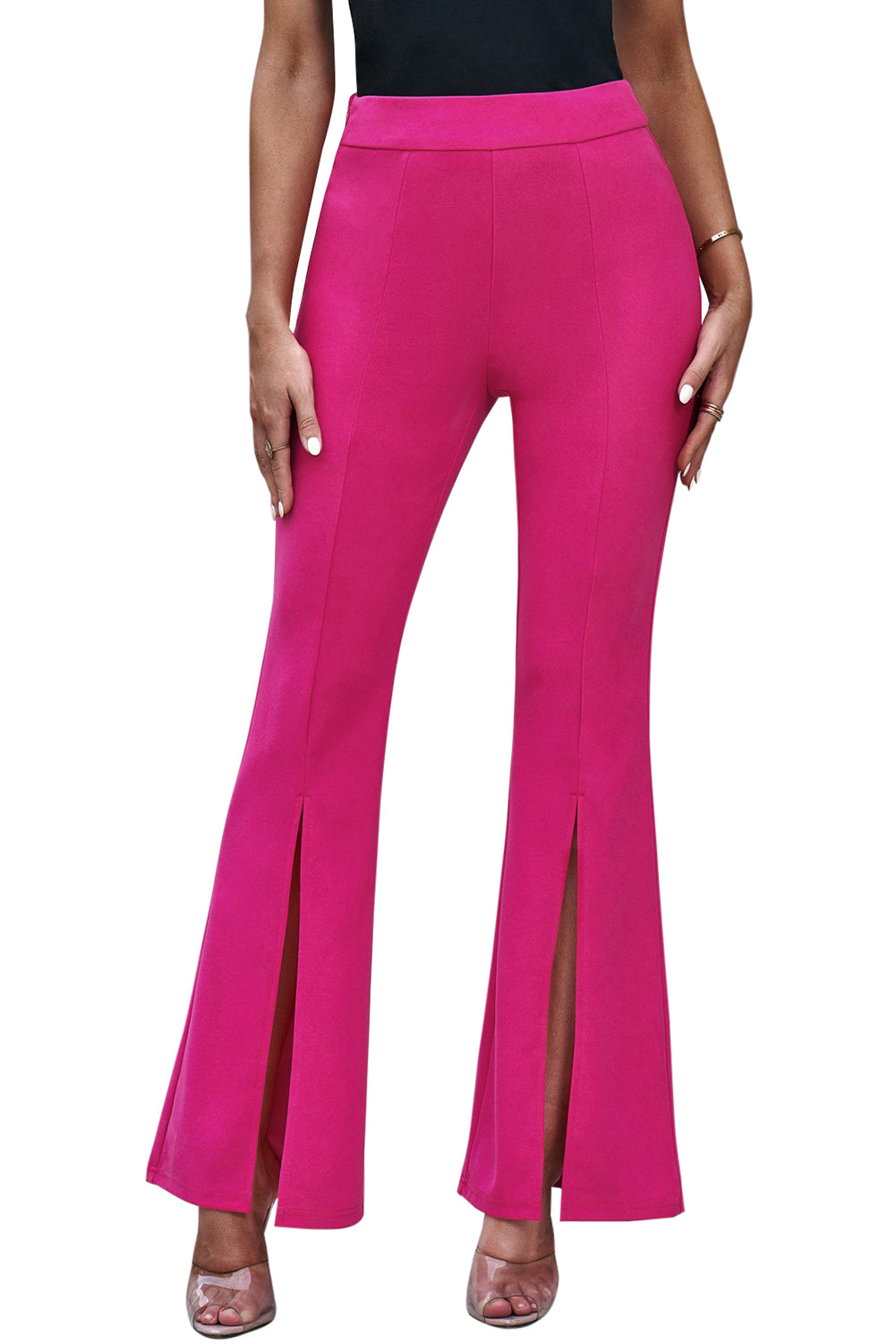 Rose Basic Split Hem Casual High Waist Pants