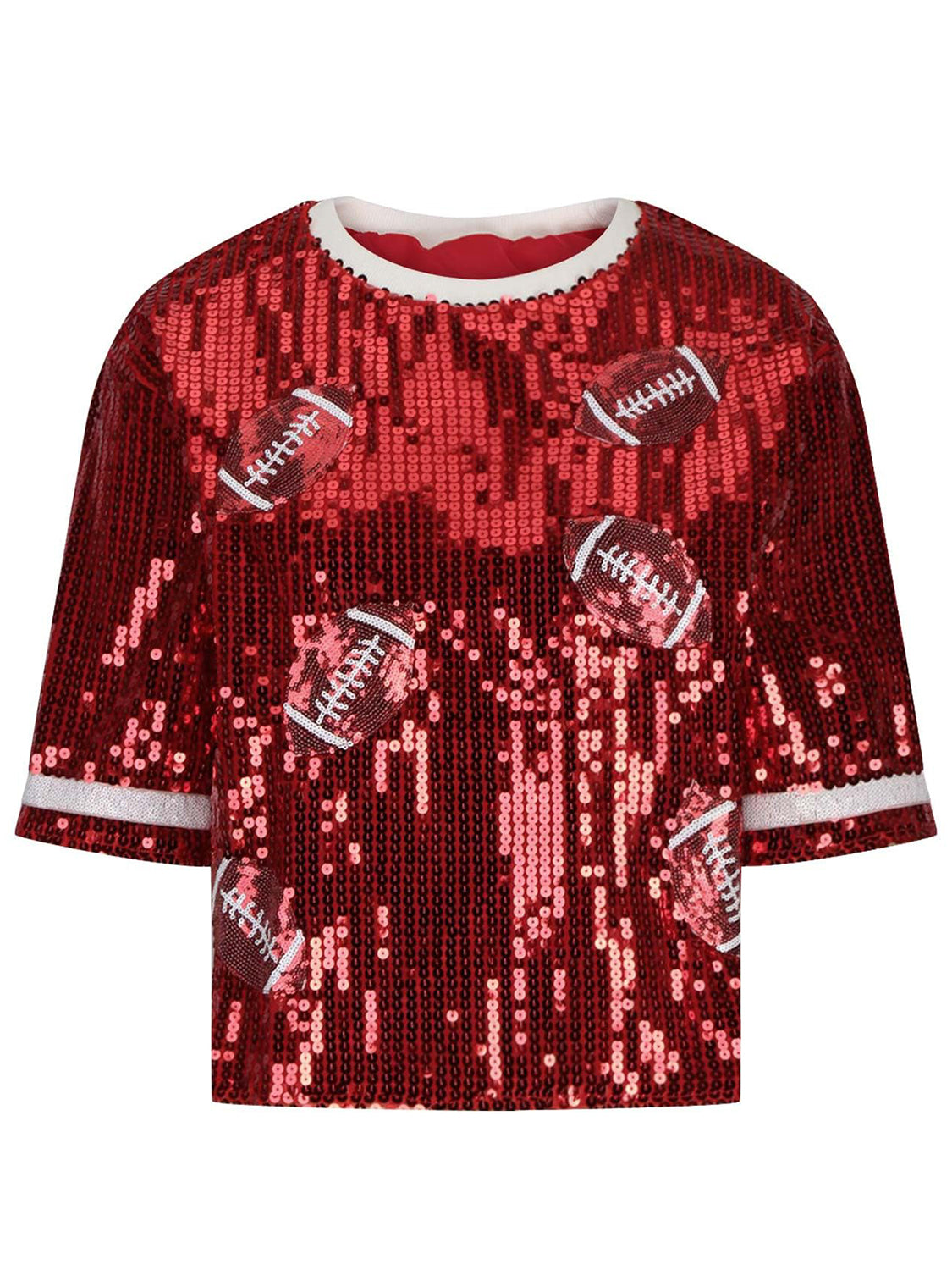 A Sequin Football Round Neck Half Sleeve Top