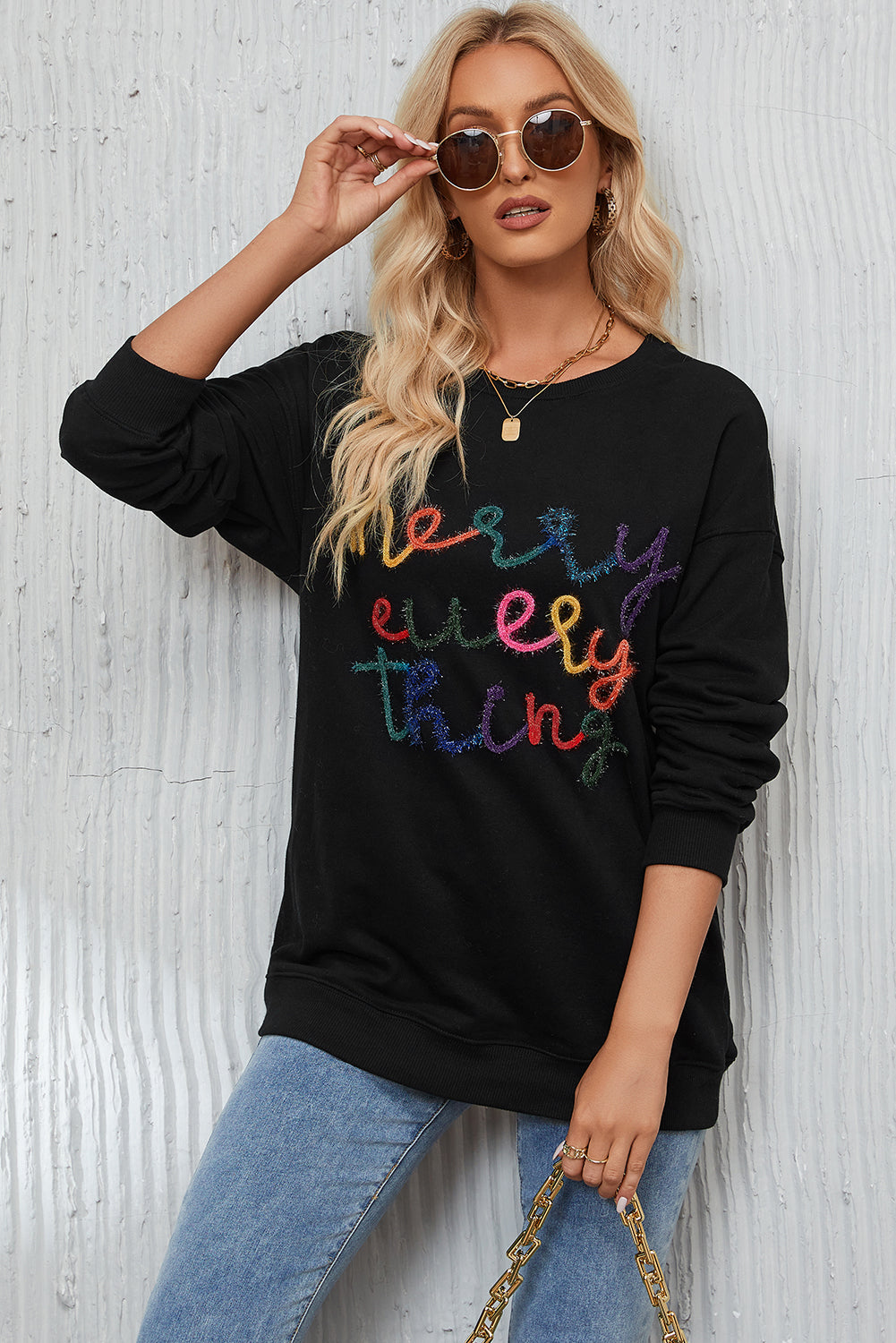 Merry Every Thing Glitter Letter Christmas Sweatshirt