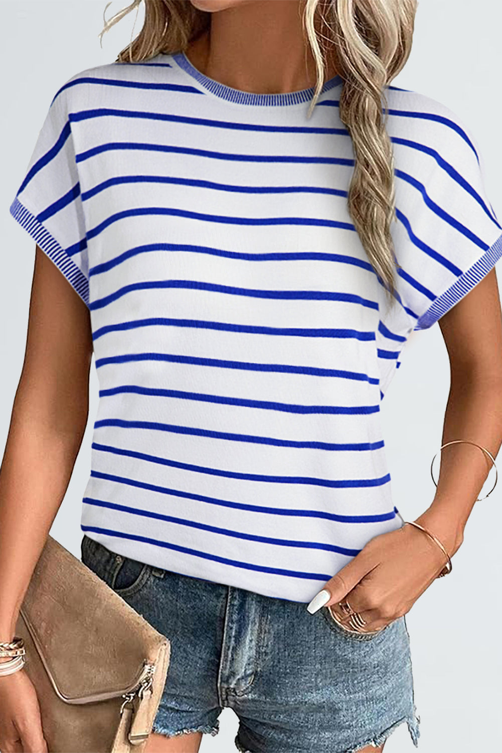 Rose Stripe Knitted Dolman T Shirt