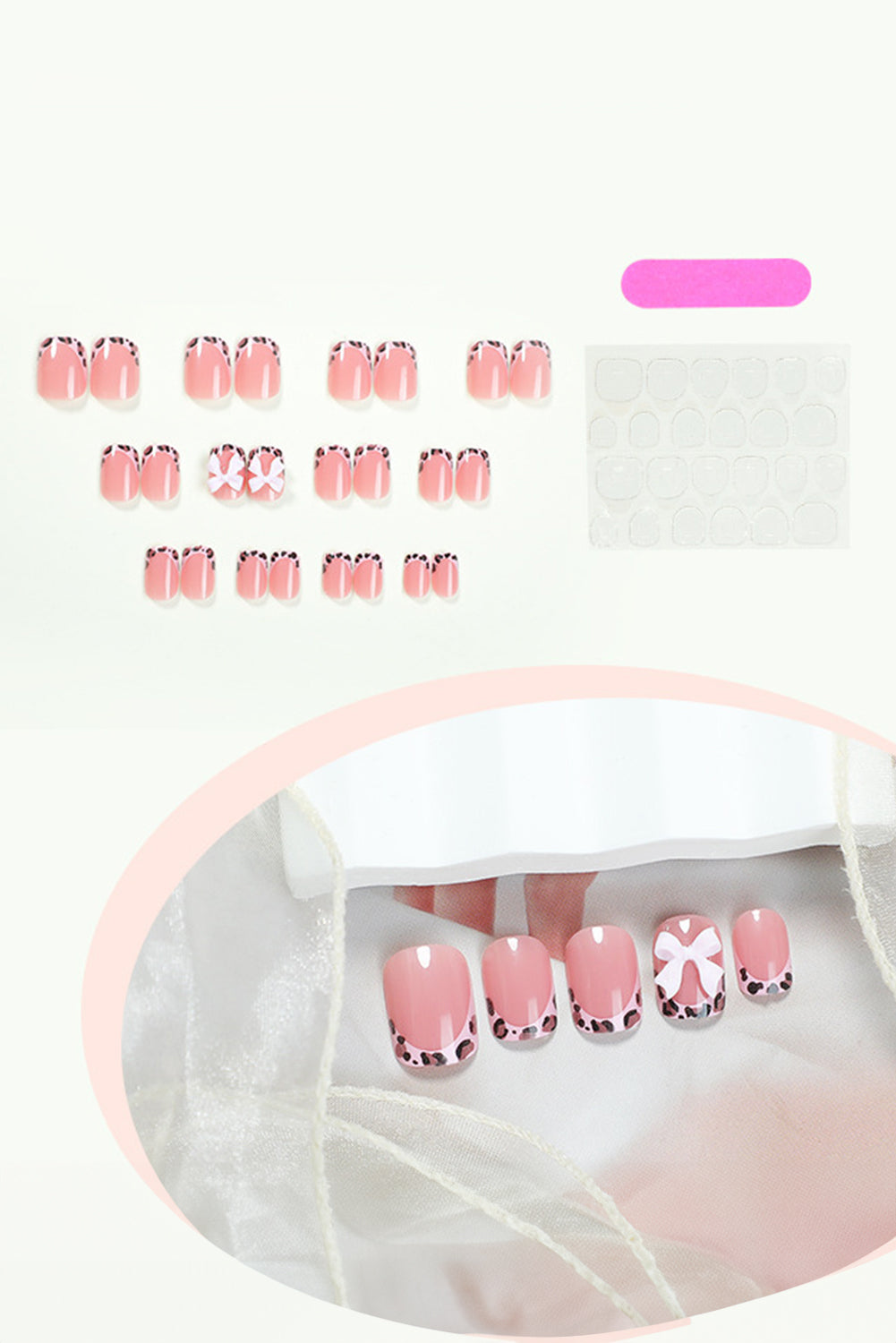 Pink Bow Leopard Print Press On Nails