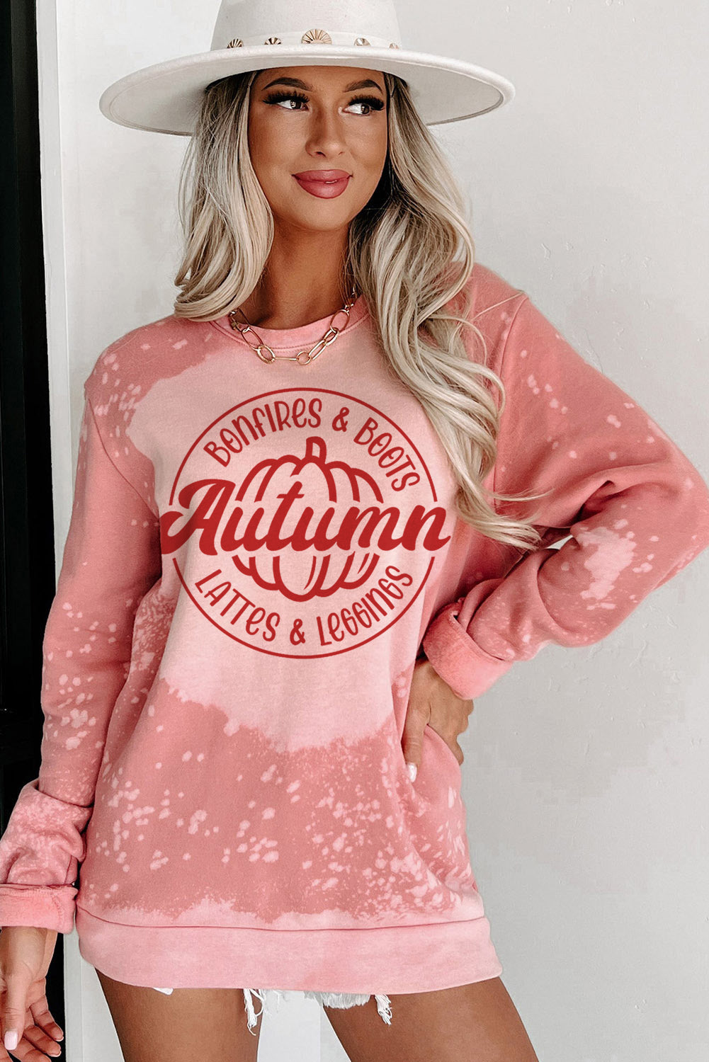 Pink Tie Dye Autumn Pumpkin Graphic Drop Shoulder Sweatshirt