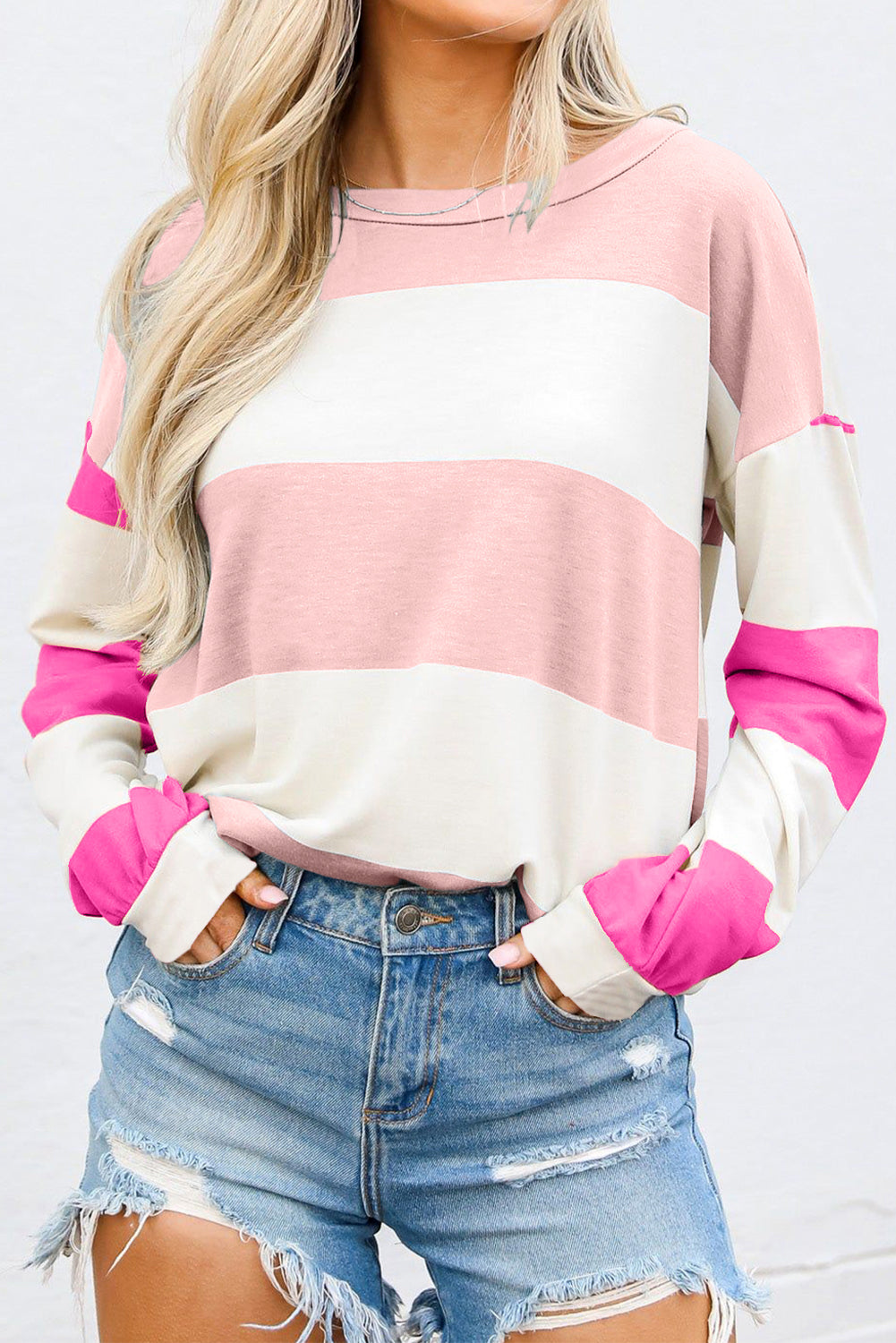 Light Pink Colorblock Drop Sleeve Top