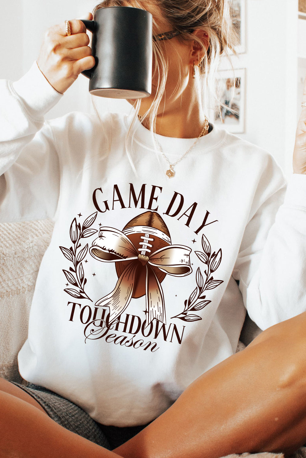 A GAME DAY Bowknot Football Graphic Sweatshirt