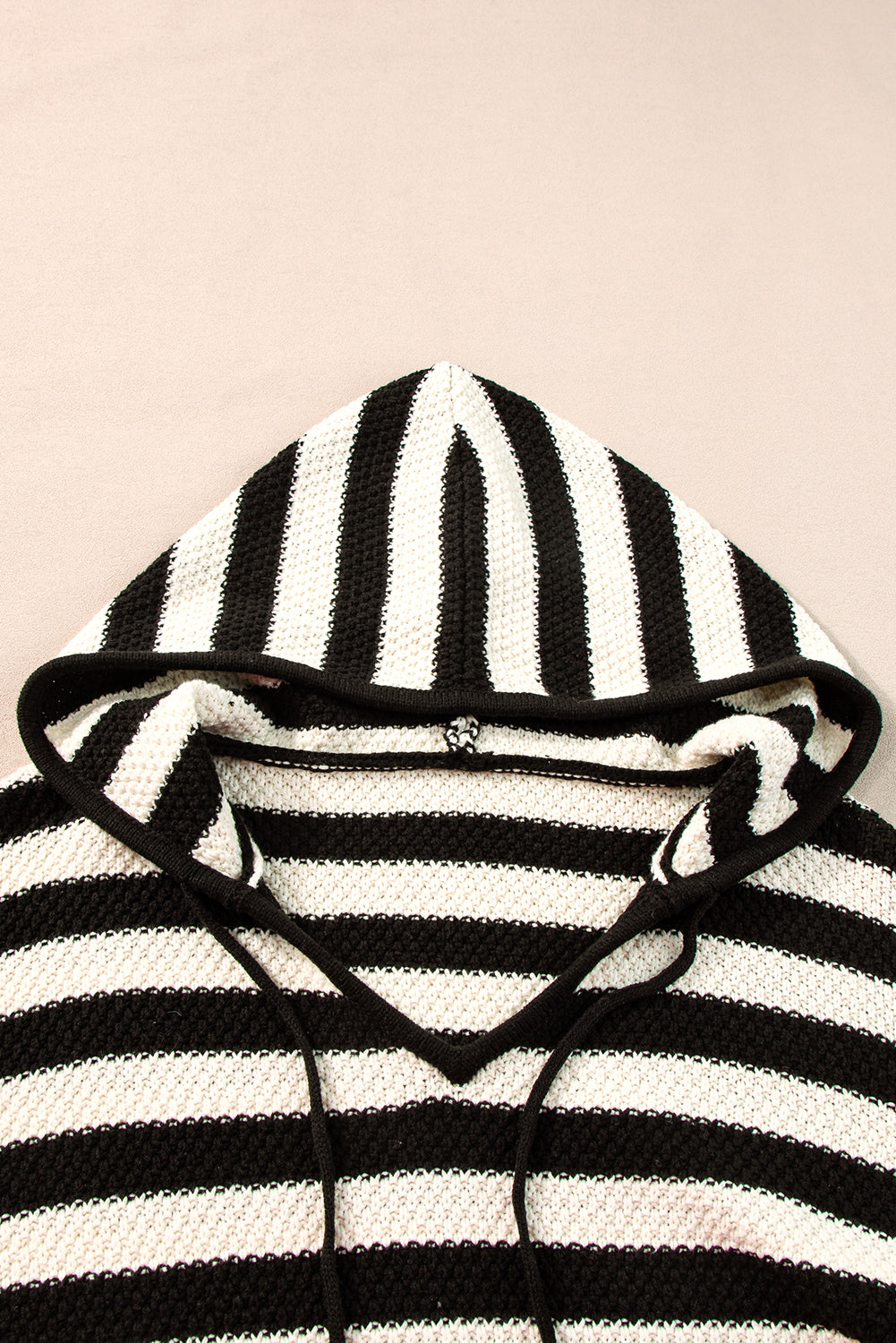 White Striped Kangaroo Pocket Hooded Sweater