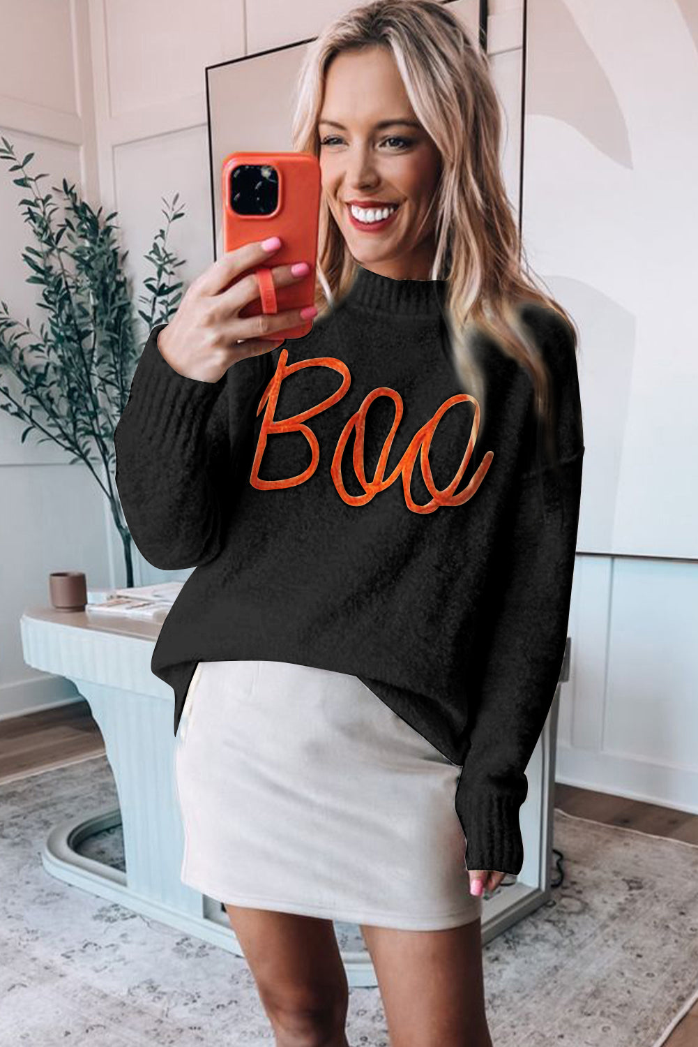 Halloween Boo Drop Shoulder Knit Sweater