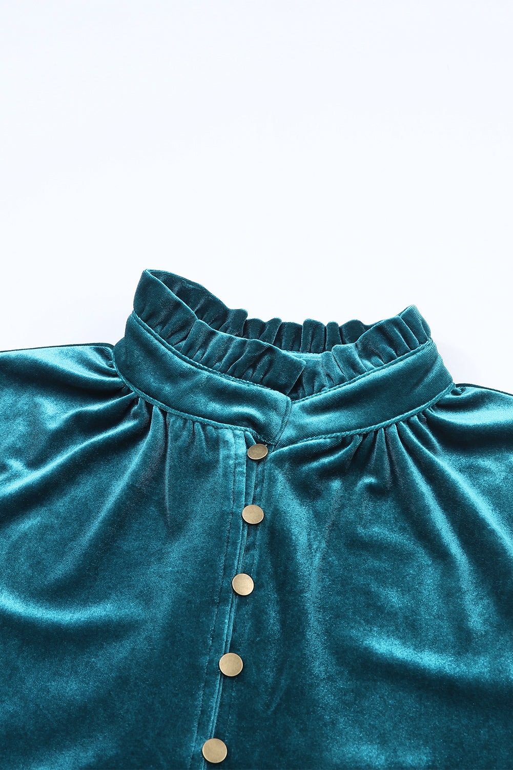 Frilled Neck Buttoned Front Velvet Top