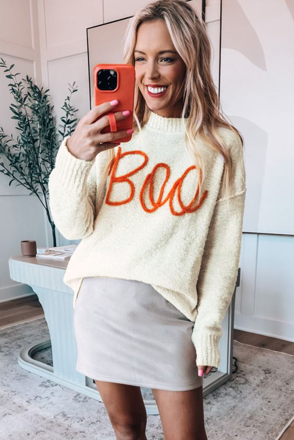 Halloween Boo Drop Shoulder Knit Sweater