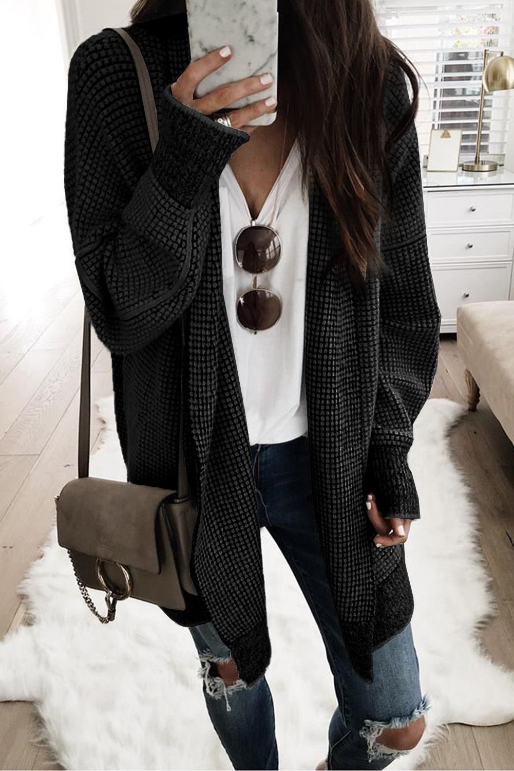 Plaid Contrast Trim Casual Knit Cardigan