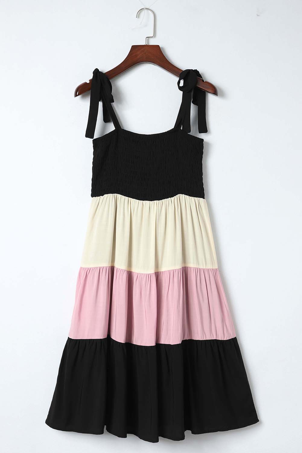 Black Smocked Color Block Sleeveless Short Dress