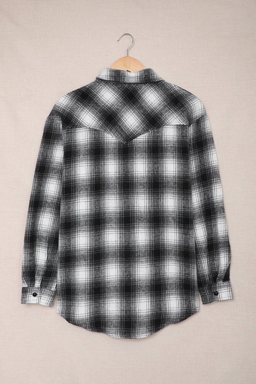 Black Button Up Collared Plaid Shacket