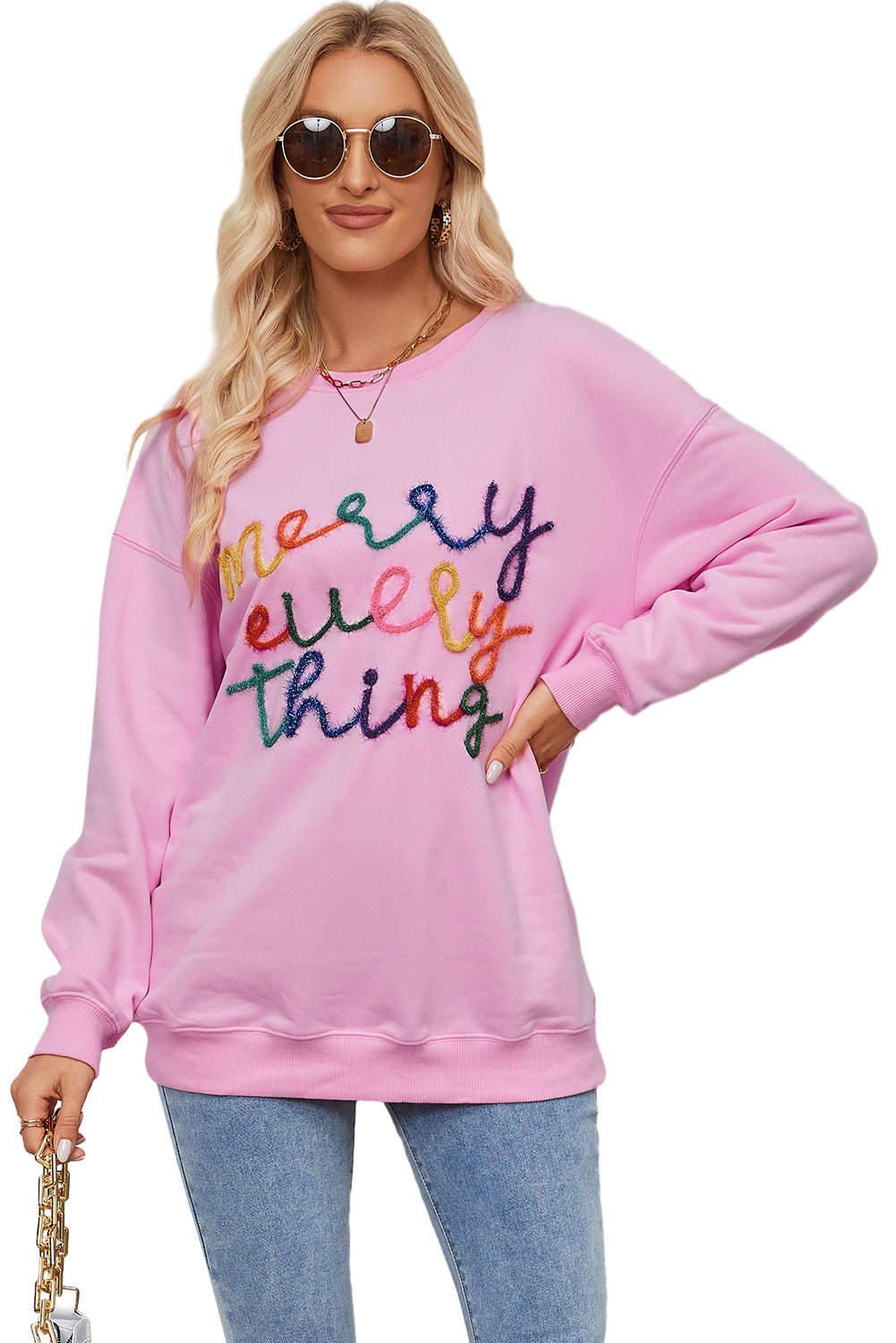 Merry Every Thing Glitter Letter Christmas Sweatshirt