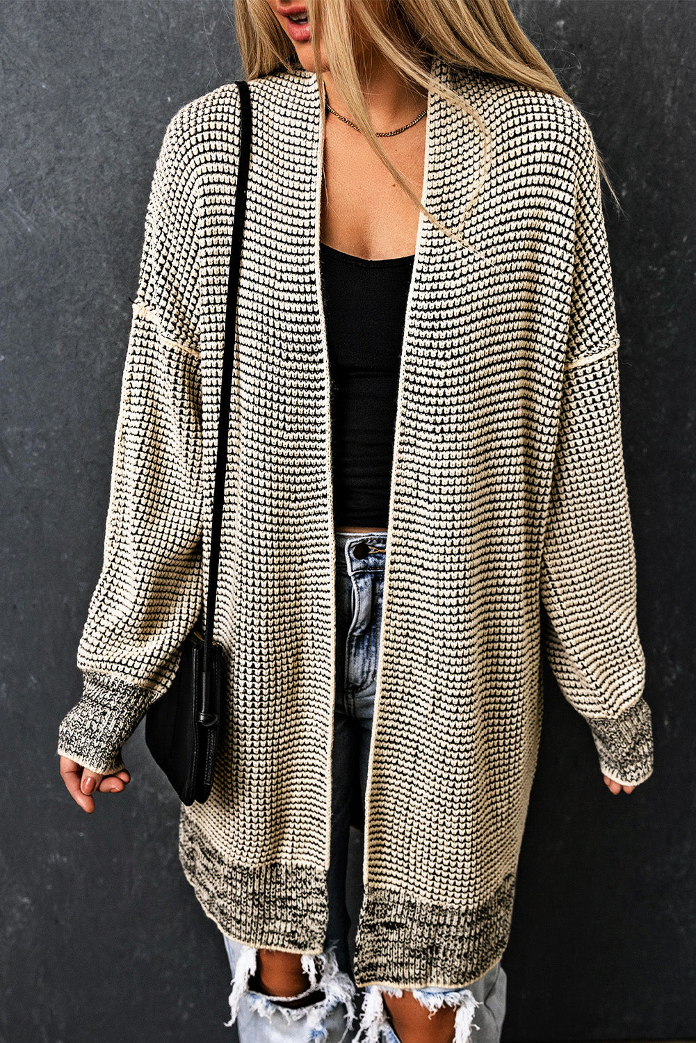 Plaid Contrast Trim Casual Knit Cardigan