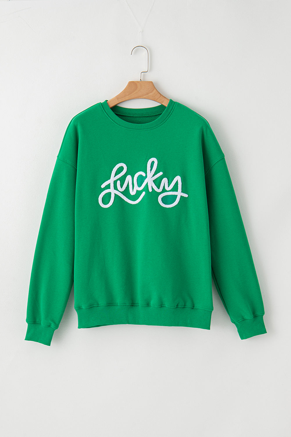 Green MERRY Print Drop Sleeve Pullover Sweatshirt