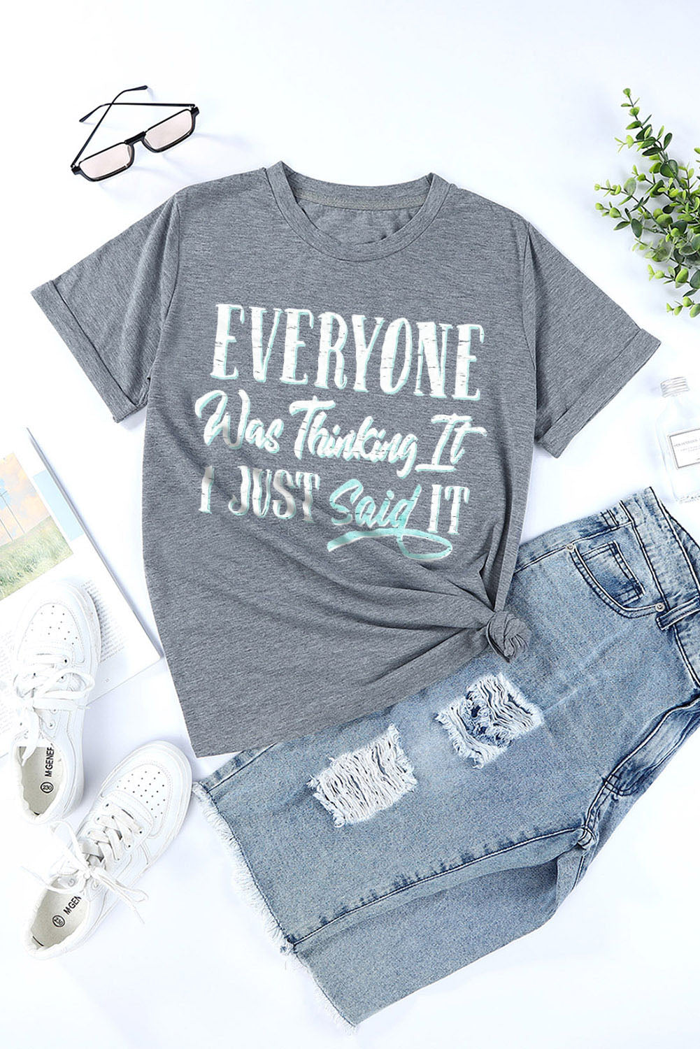 Gray EVERYONE Was Thinking It Letter Print Graphic Tee