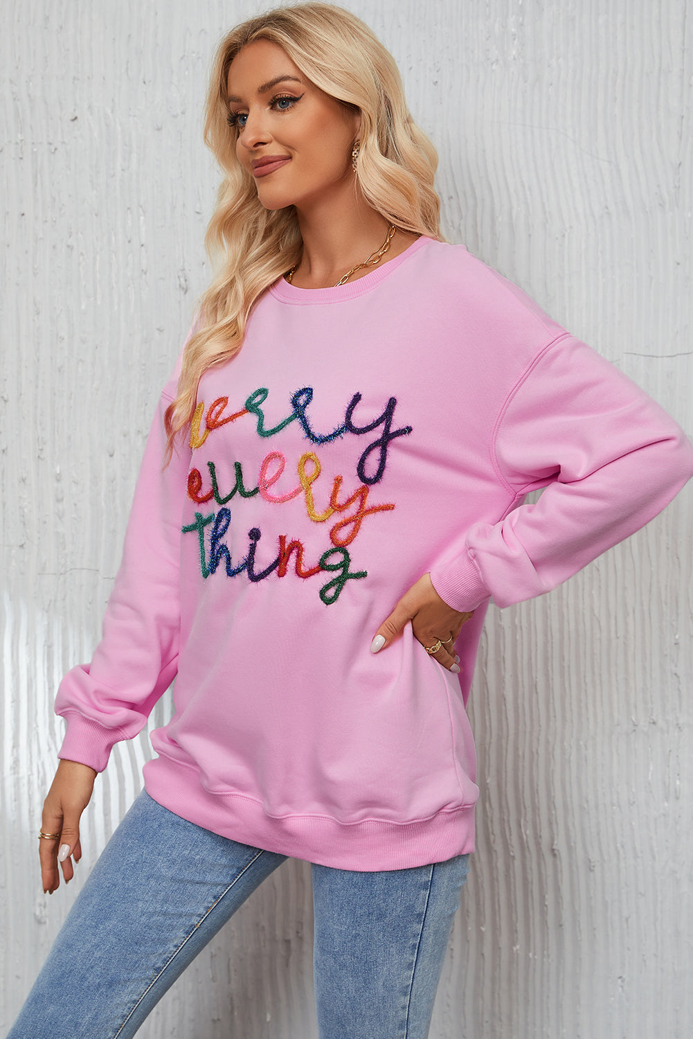 Merry Every Thing Glitter Letter Christmas Sweatshirt