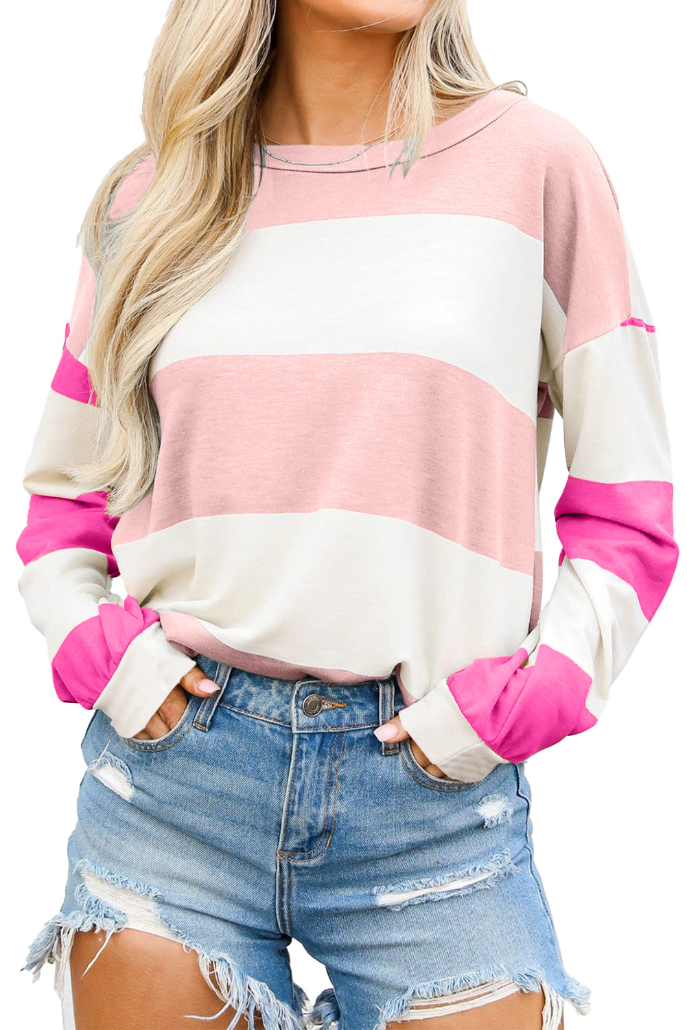 Light Pink Colorblock Drop Sleeve Top