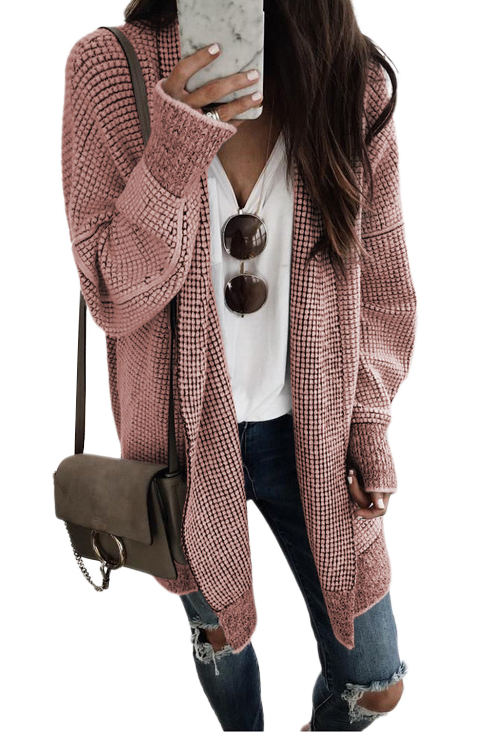 Plaid Contrast Trim Casual Knit Cardigan