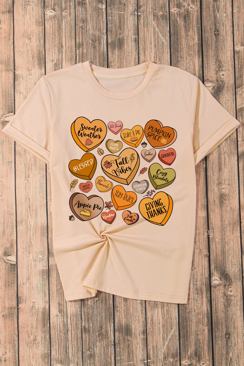 Fall Hearts Graphic Round Neck Short Sleeve  T-Shirt