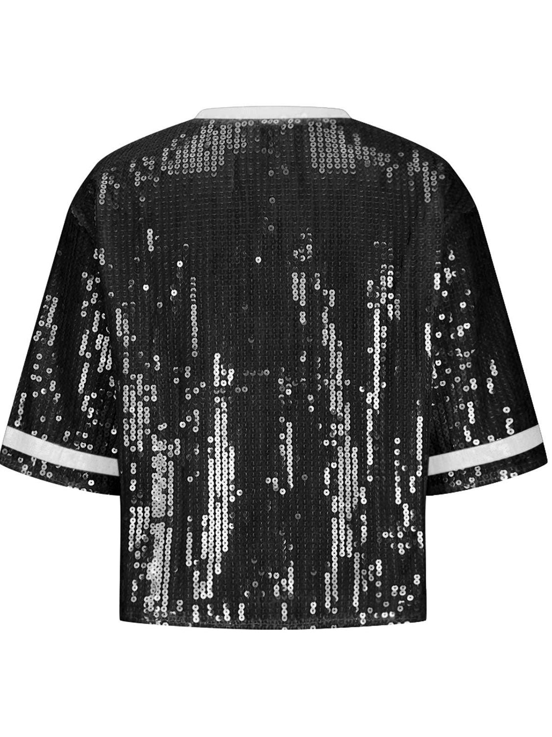 A Sequin Football Round Neck Half Sleeve Top