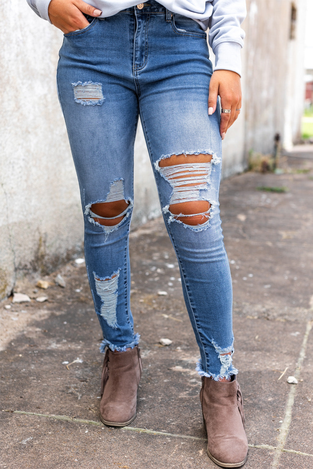 Light Blue High Waist Distressed Skinny Jeans