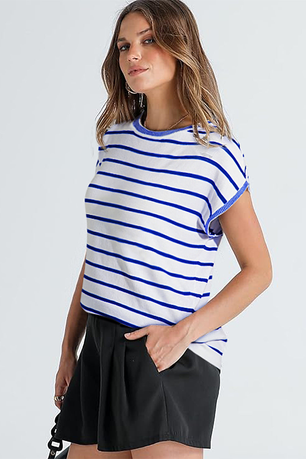 Rose Stripe Knitted Dolman T Shirt